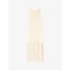 Sandro Womens Ecru Stud-embellished Fringed-hem Stretch-woven Maxi Dress In Neutral
