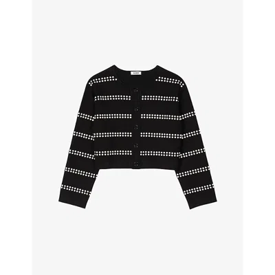 SANDRO WOMENS SANDRO STUD-EMBELLISHED KNITTED CARDIGAN