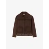 Sandro Womens Brown Studded-hem Side-pocket Suede Jacket In Brown