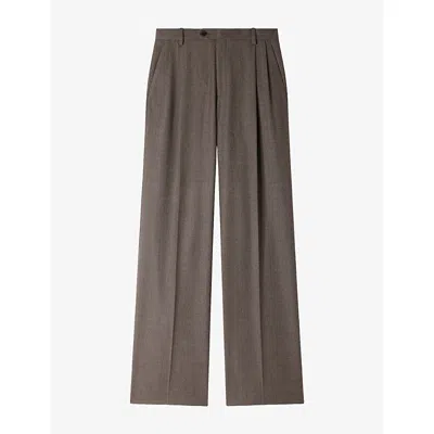 Sandro Womens  Tailored Straight-leg Wool Suit Trousers In Brown