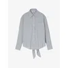 Sandro Womens Bleus Tie-back Relaxed-fit Stretch-cotton And Linen-blend Shirt In Bleus