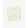 Sandro Womens Ecru Tie-front Sleeveless Cropped Satin Top In Neutral