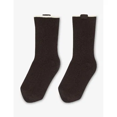 Sandro Womens Brown Two-tone Knee-high Wool And Cashmere-blend Socks