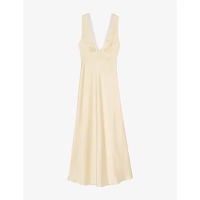 SANDRO WOMENS JAUNES / ORANGES V-NECK SATIN MAXI DRESS