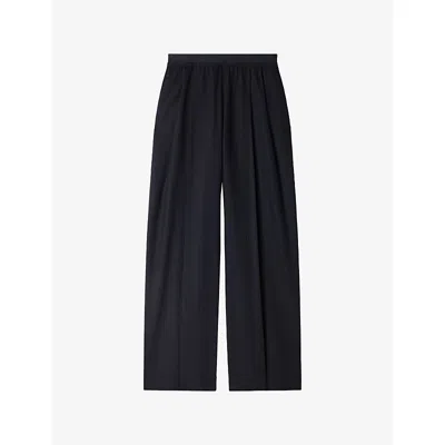 Sandro Womens  Wide-leg Elasticated-waist Wool-blend Trousers In Navy Blue