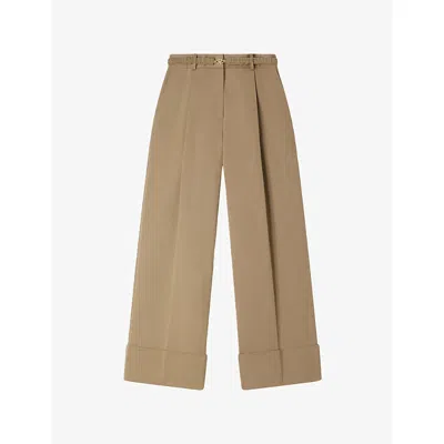 Sandro Womens  Wide-leg High-rise Cotton-blend Suit Trousers In Beige