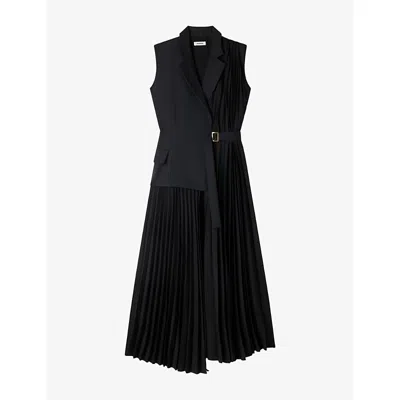 Sandro Womens  Wraparound Two-in-one Woven Maxi Dress In Black