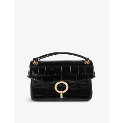 Sandro Womens  Yza Crocodile-embossed Leather Shoulder Bag In Noir / Gris