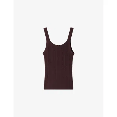 Sandro Womens Scoop-neck Pointelle Knitted Vest Top Brown
