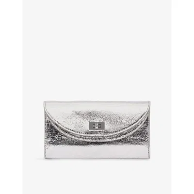 Sandro Womens  Mambo Metallic-leather Clutch Bag In Silver