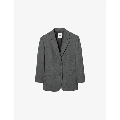 Sandro Womens Light Grey Single-breasted Side-pocket Woven Blazer In Gray