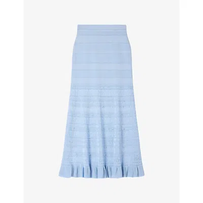 Sandro Womens  High-rise Pointelle Knitted Maxi Skirt In Blue