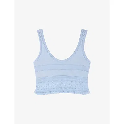 Sandro Womens  Scoop-neck Cropped Knitted Top In Blue