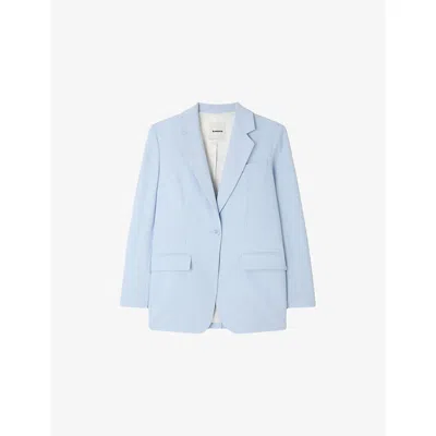 Sandro Womens Sky Blue Sequin-stripe Single-breasted Woven Blazer