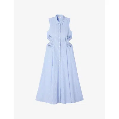 Sandro Womens Sky Blue Striped Sleeveless Cotton Maxi Dress