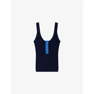 Sandro Womens Sleeveless Contrast-trim Knitted Vest Top Navy Blue