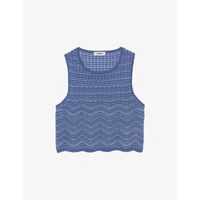 Sandro Womens Bleus Sleeveless Cropped Knitted Top