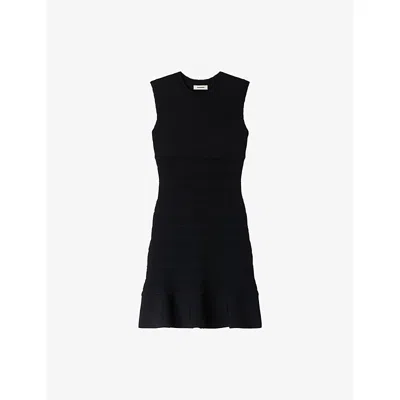 Sandro Womens Sleeveless Slim-fit Knitted Mini Dress Black