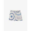 Sandro Womens Bleus Spiral-print Elasticated-waist Linen-blend Shorts