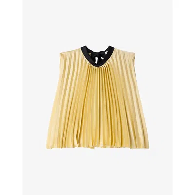 Sandro Womens Straw Pleated Tie-back Woven Top In Yellow