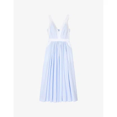 SANDRO WOMENS BLEUS STRIPE-PRINT SLEEVELESS COTTON MAXI DRESS