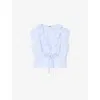 Sandro Womens Bleus Rhinestone-embellished Ruffled-trim Cotton Top In Bleus