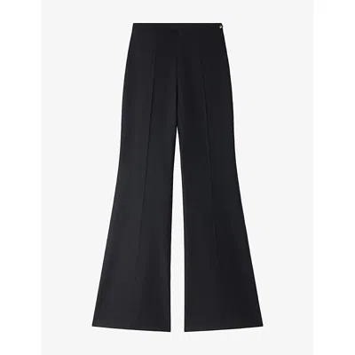 Sandro Womens Striped Flared-leg High-rise Wool-blend Trousers Navy Blue