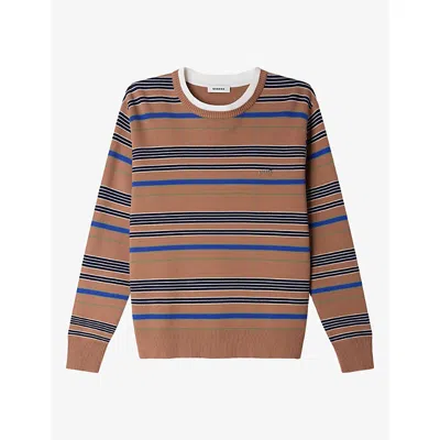 Sandro Womens Striped Knitted Jumper Camel In Multi
