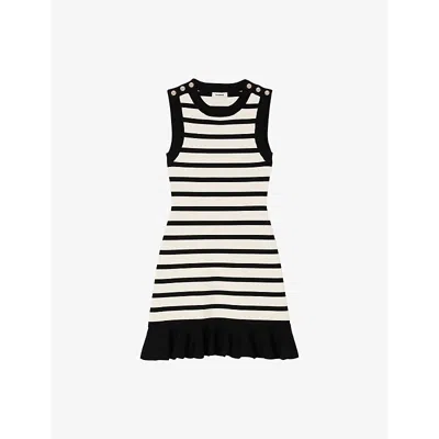 Sandro Womens Striped Sleeveless Knitted Mini Dress Naturels