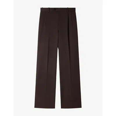 Sandro Womens Stripe-print Straight-leg Wool-blend Trousers Marron / Bleu