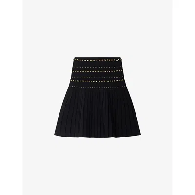 Sandro Womens Stud-embellished Flared Knitted Mini Skirt Black