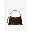 Sandro Womens Mahogany Tangoso Fringed Suede Bucket Bag In Brown