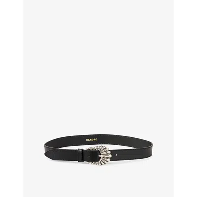 Sandro Womens  Textured-buckle Leather Belt In Noir / Gris