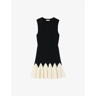 Sandro Womens Black / Ecru Two-tone Sleeveless Stretch-knit Mini Dress In Multi