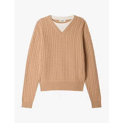 Sandro Womens Two-in-one Cable-knit Wool And Cashmere-blend Jumper Beige