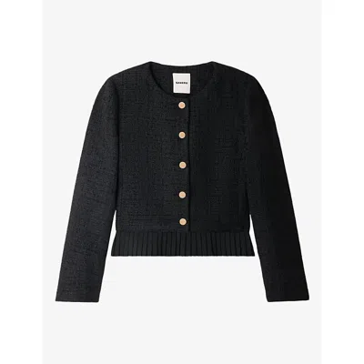 Sandro Womens Two-in-one Round-neck Tweed Jacket Black