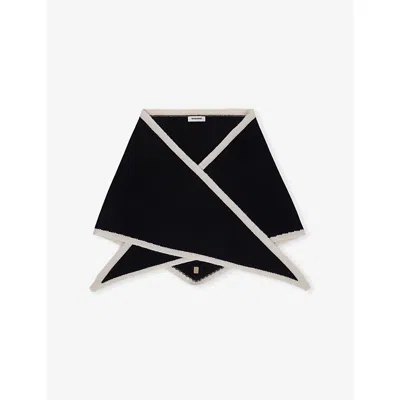 Sandro Womens Two-tone Wool And Cashmere Triangle Scarf Black / Ecru In Blue