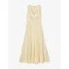 Sandro Womens V-neck Pleated-skirt Woven Maxi Dress Naturels In Jaunes / Oranges