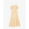 Sandro Womens  Ruffled Sleeveless Linen-blend Maxi Dress