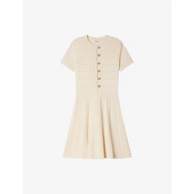 Sandro Womens  Short-sleeved Slim-fit Knitted Mini Dress In White