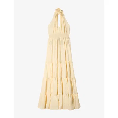 Sandro Womens Vanilla Sleeveless Flower-embellished Linen-blend Maxi Dress In Yellow