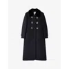 Sandro Womens Navy Blue Velvet-collar Regular-fit Wool-blend Coat In Blue