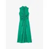Sandro Womens Verts Cut-out Draped Satin Midi Dress In Verts