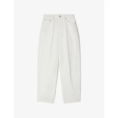 Sandro Womens White Barrel-leg High-rise Jeans