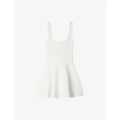 Sandro Womens  Bead-embellished Flared Knitted Mini Dress In White