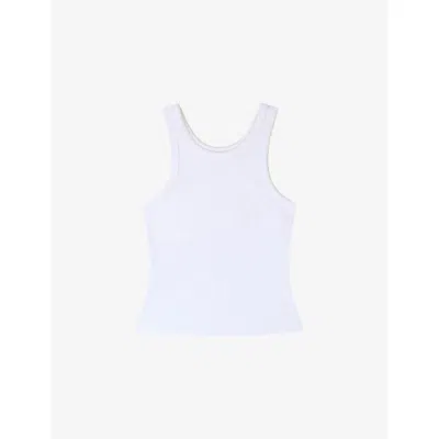 Sandro Womens White Beaded-trim Cotton-jersey Vest Top