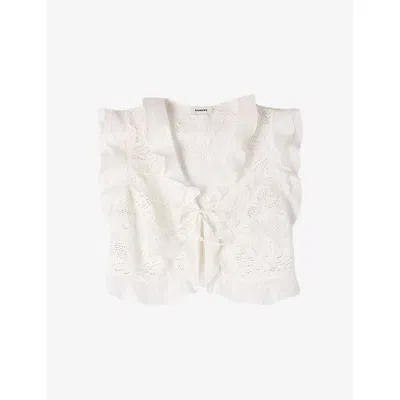 Sandro Womens  Floral Cropped Lace Top In Neutral