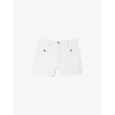 Sandro Womens High-rise Branded-patch Denim Shorts White