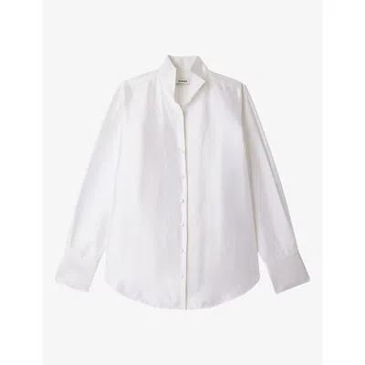 Sandro Womens White Oversized Pointed-lapel Silk Shirt