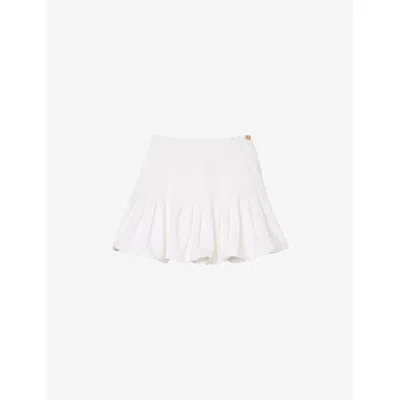 Sandro Womens Pleated Bubble-hem Cotton Mini Skirt White